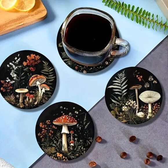 Set of 6 Mushroom Forest Art Design Coasters - Picture 2 of 4